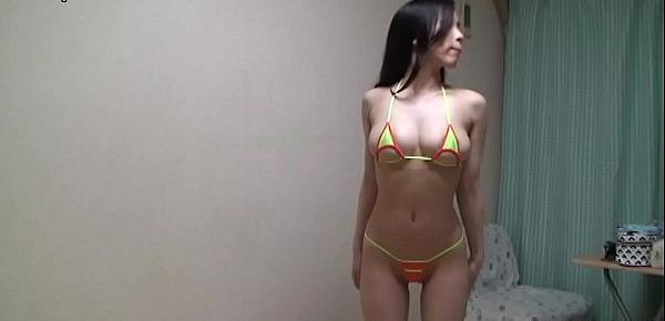  Japanese natural tits changes from bondage into micro bikini